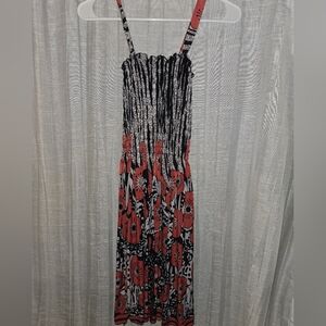 Womens Floral Black and Pink Maxi Dress Tank Top Scrunched Size Small